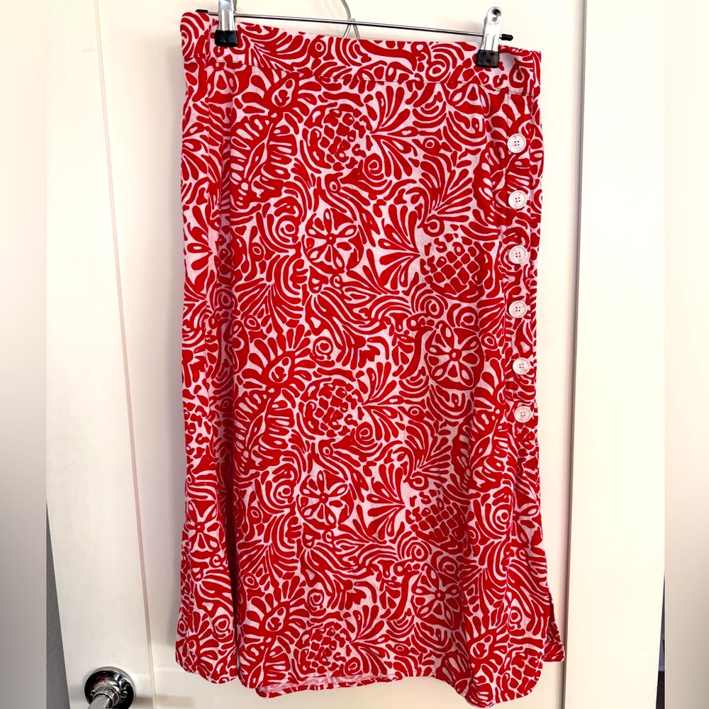 A-Line Midi Skirt with Button Detail, Size M by LOFT Outlet